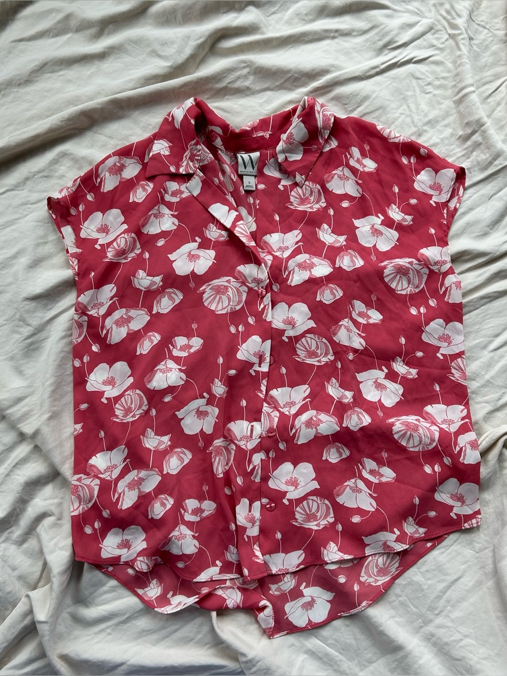 Vintage Pink Poppy Print Flowy Sheer Sleeveless Blouse